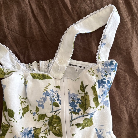 Reformation Linen White and Blue Dress - Picture 2 of 3